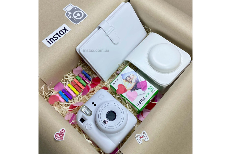 Подарунковий набір Instax Mini 12 Сlay White (Білий) + 2 касети (20фото)