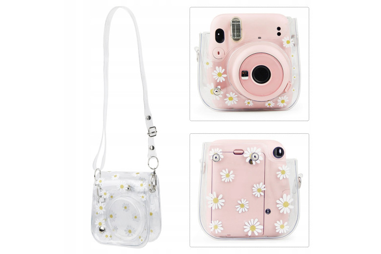 Чохол-сумка Instax Mini 12/11 прозорий-силіконовий з "Ромашками"